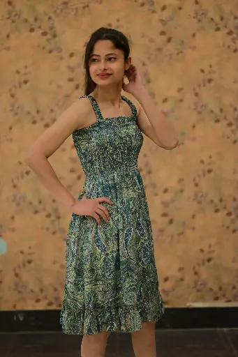 Emerald Paisley Smocked Midi Dress